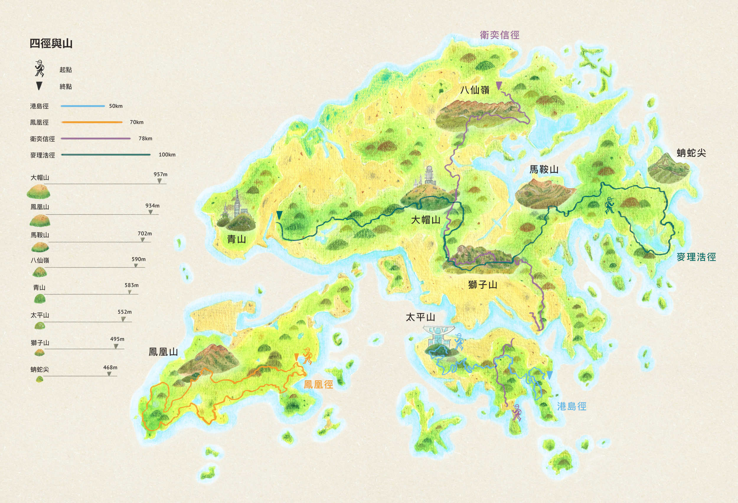 4 Trails and mountains in Hong Kong - map